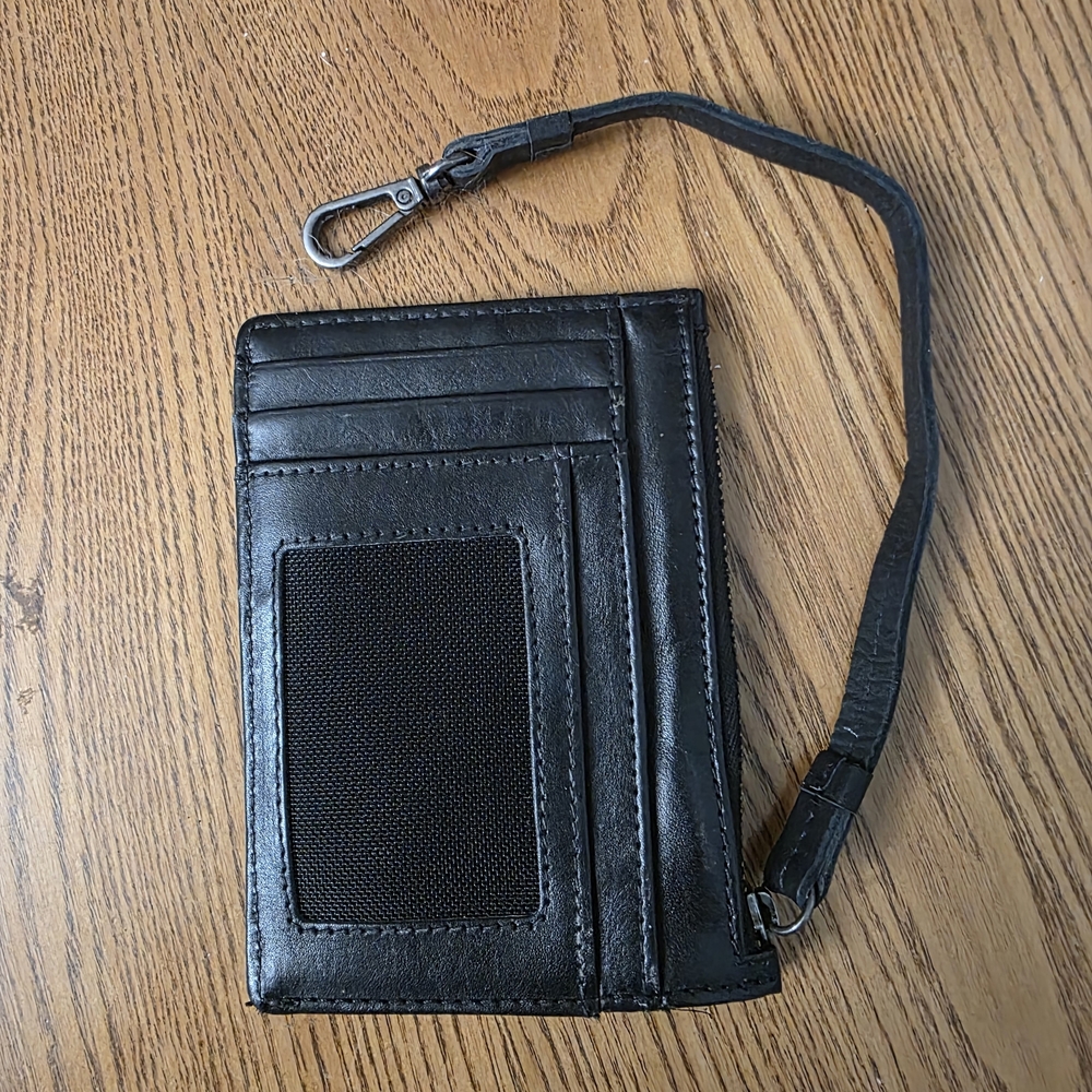 Black Genuine Leather Wristlet Card Wallet